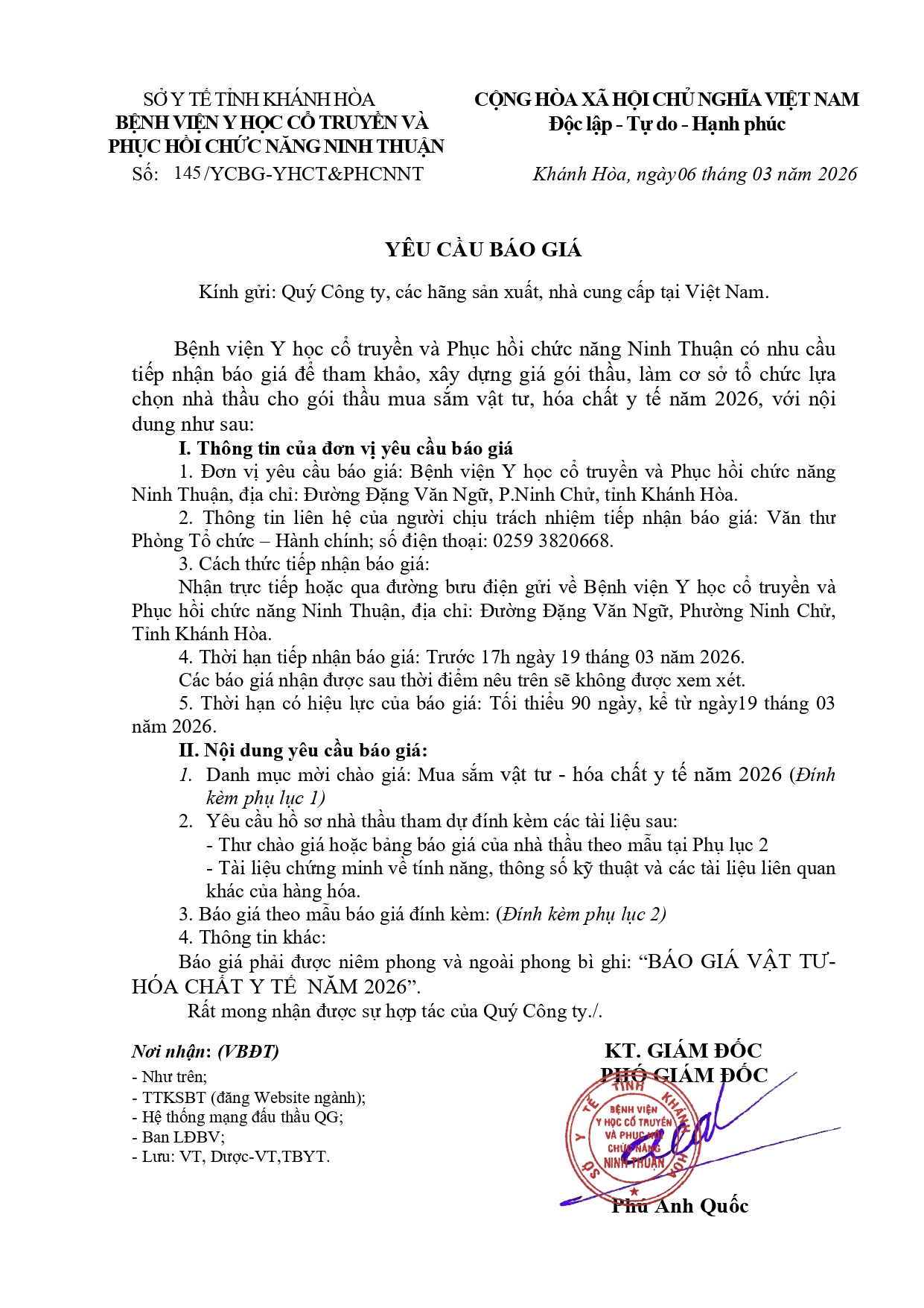 YÊU CẦU BÁO GIÁ